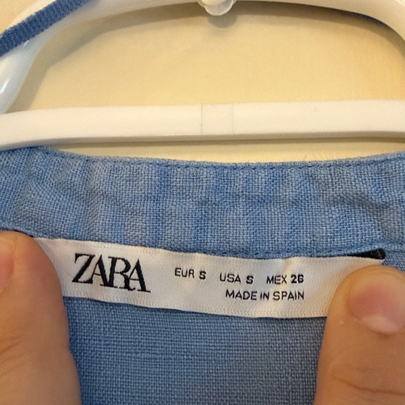 3 for $25! Zara Light Blue Button-Down Linen Button Down Long Sleeve Shirt, S - Picture 2 of 8
